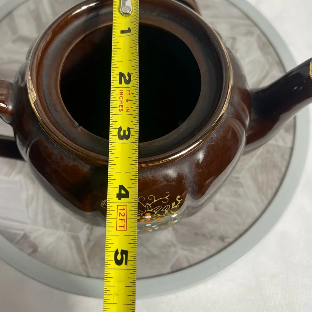 Vintage Hand-Painted Brown Ceramic Teapot from Japan – Floral Motif, 6.5” - Picture 5 of 10